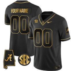 Custom Alabama Crimson Jersey Name and Number Gold Vapor Limited Alabama Map Black Gold All Stitched