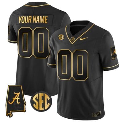 Custom Alabama Crimson Jersey Name and Number Gold Vapor Limited Alabama Map Black Gold All Stitched