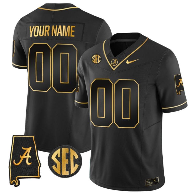 Custom Alabama Crimson Jersey Name and Number Gold Vapor Limited Alabama Map Black Gold All Stitched