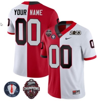 Custom Georgia Bulldogs Jersey Name and Number Football 2023 Back To Back Champions Vince Dooley Patch Split All Stitched