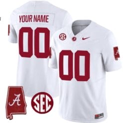 Custom Alabama Crimson Jersey Name and Number Vapor Limited Alabama Map White All Stitched