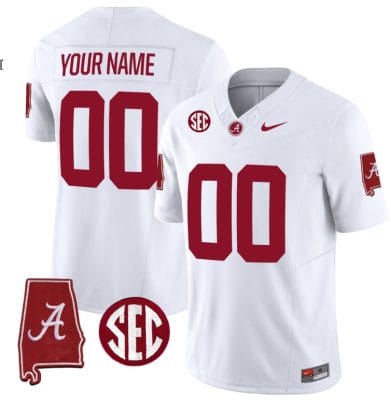 Custom Alabama Crimson Jersey Name and Number Vapor Limited Alabama Map White All Stitched