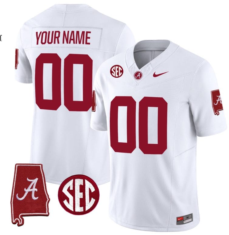 Custom Alabama Crimson Jersey Name and Number Vapor Limited Alabama Map White All Stitched