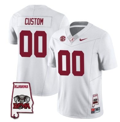 Custom Alabama Crimson Jersey Name and Number Football College SEC Map Patch White All Stitched