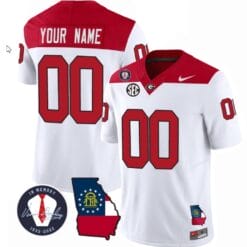 Custom Georgia Bulldogs Jersey Name and Number Football Vince Dooley Patch Map White All Stitched