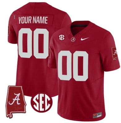 Custom Alabama Crimson Jersey Name and Number Vapor Limited Alabama Map Crimson All Stitched