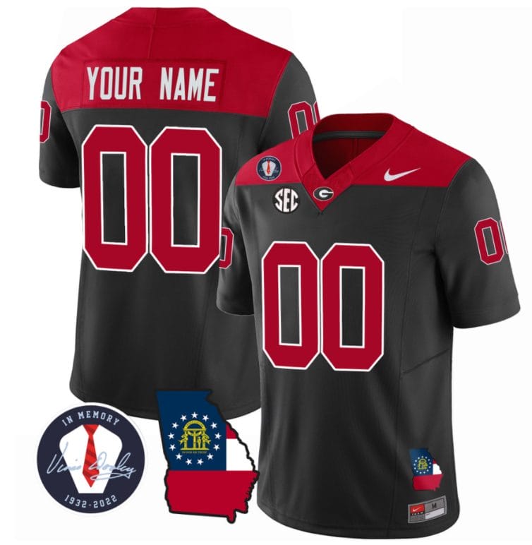 Custom Georgia Bulldogs Jersey Name and Number Football Vince Dooley Patch Map Black All Stitched