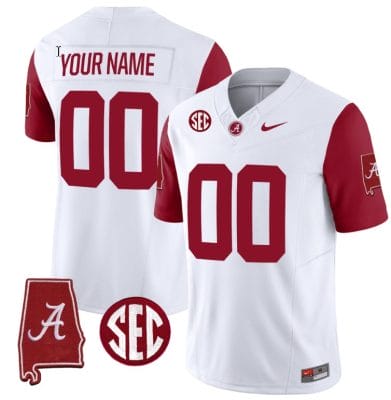Custom Alabama Crimson Jersey Name and Number Vapor Limited Alabama Map Crimson Sleeves All Stitched