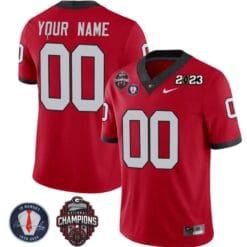 Custom Georgia Bulldogs Jersey Name and Number Football 2023 Back To Back Champions Vince Dooley Patch Regular Red All Stitched