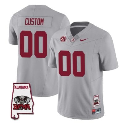 Custom Alabama Crimson Jersey Name and Number Football College SEC Map Patch Gray All Stitched