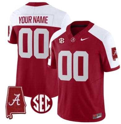 Custom Alabama Crimson Jersey Name and Number Vapor Limited Alabama Map Alternate All Stitched