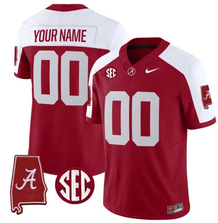 Custom Alabama Crimson Jersey Name and Number Vapor Limited Alabama Map Alternate All Stitched