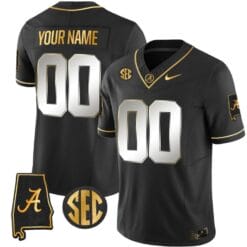 Custom Alabama Crimson Jersey Name and Number Gold Vapor Limited Alabama Map Black Limited All Stitched