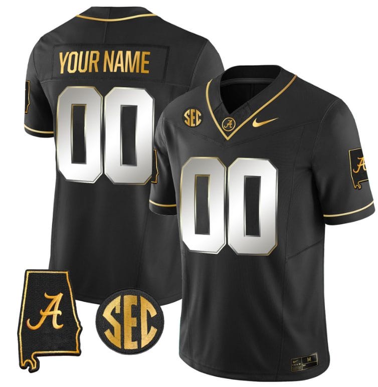 Custom Alabama Crimson Jersey Name and Number Gold Vapor Limited Alabama Map Black Limited All Stitched