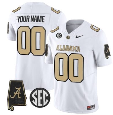 Custom Alabama Crimson Jersey Name and Number Vapor Limited Alabama Map V2 White All Stitched