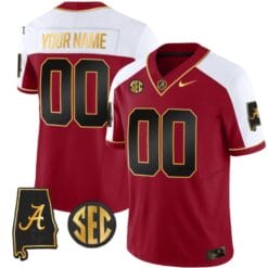 Custom Alabama Crimson Jersey Name and Number Gold Vapor Limited Alabama Map Alternate All Stitched