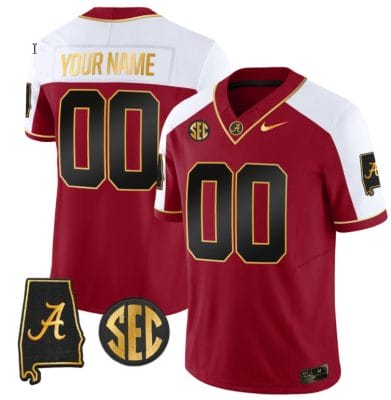 Custom Alabama Crimson Jersey Name and Number Gold Vapor Limited Alabama Map Alternate All Stitched