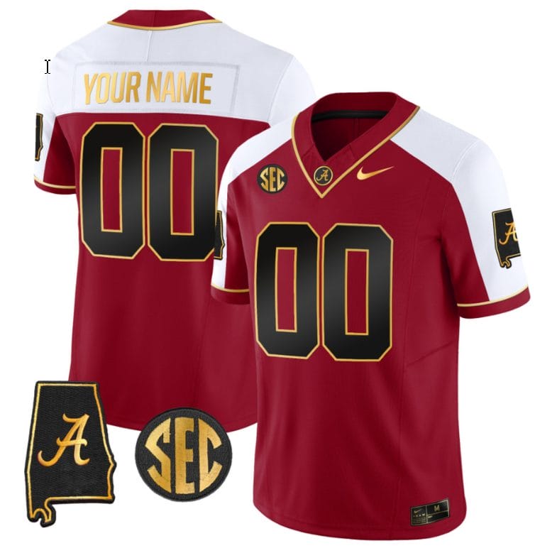 Custom Alabama Crimson Jersey Name and Number Gold Vapor Limited Alabama Map Alternate All Stitched