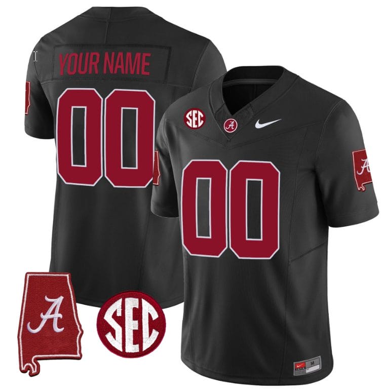 Custom Alabama Crimson Jersey Name and Number Vapor Limited Alabama Map Black All Stitched