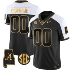 Custom Alabama Crimson Jersey Name and Number Gold Vapor Limited Alabama Map Black Alternate All Stitched