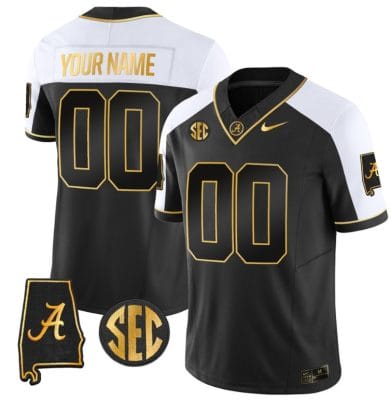Custom Alabama Crimson Jersey Name and Number Gold Vapor Limited Alabama Map Black Alternate All Stitched