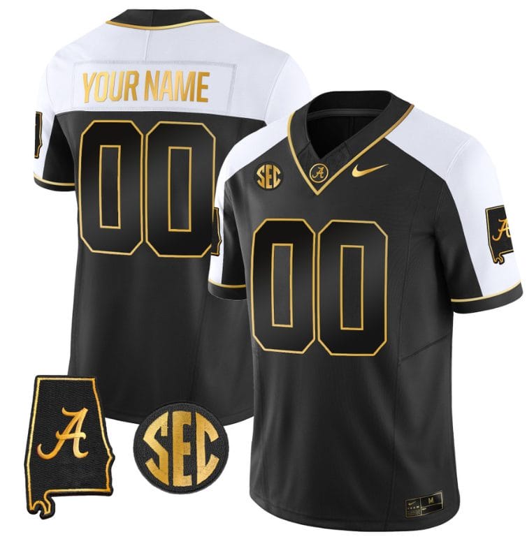 Custom Alabama Crimson Jersey Name and Number Gold Vapor Limited Alabama Map Black Alternate All Stitched