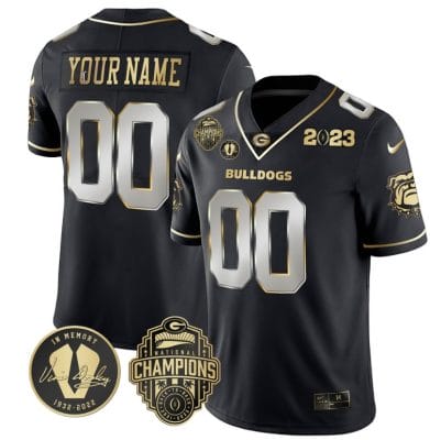 Custom Georgia Bulldogs Jersey Name and Number Football 2023 Back To Back Champions Vince Dooley Patch Black Limited All Stitched