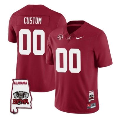 Custom Alabama Crimson Jersey Name and Number Football College SEC Map Patch Crimson All Stitched