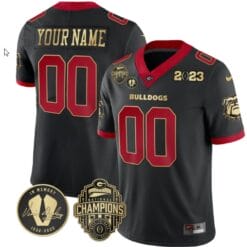 Custom Georgia Bulldogs Jersey Name and Number Football 2023 Back To Back Champions Vince Dooley Patch Black Gold Trim All Stitched