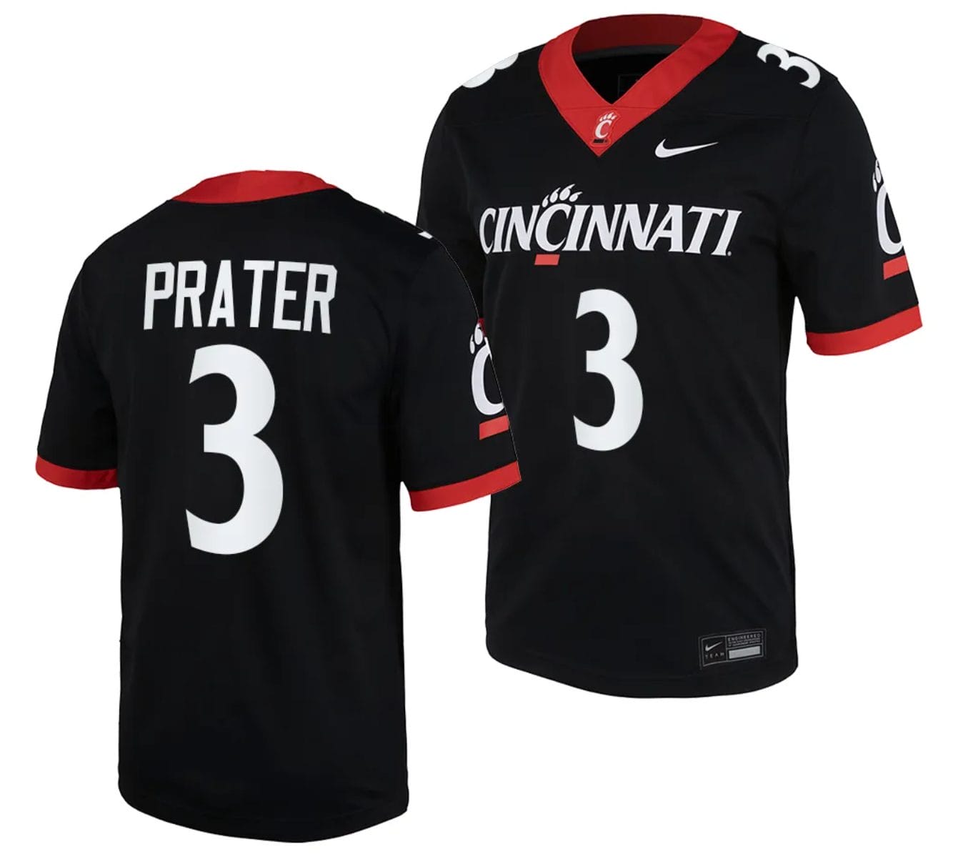 Cincinnati Bearcats Evan Prater Jersey #3 Black 2023 Replica College Football