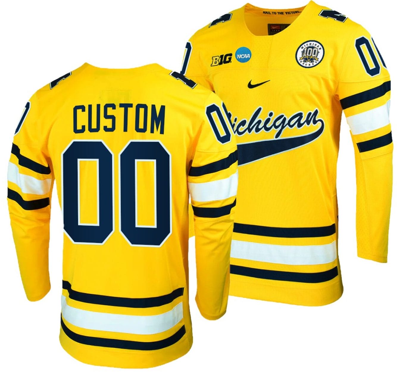 Custom Michigan Wolverines Jersey Name and Number 2023 NCAA Hockey Tournament Maize