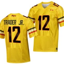 Maryland Terrapins Dante Trader Jr Jersey #12 College Football Gold 2023 Script Uniform