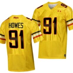 Maryland Terrapins Jack Howes Jersey #91 College Football Gold 2023 Script Uniform