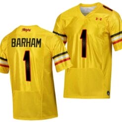 Maryland Terrapins Jaishawn Barham Jersey #1 College Football Gold 2023 Script Uniform
