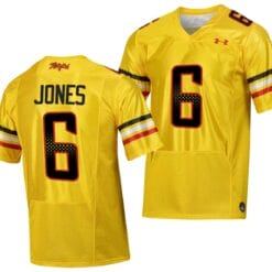 Maryland Terrapins Jeshaun Jones Jersey #6 College Football Gold 2023 Script Uniform