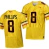 Maryland Terrapins Jordan Phillips Jersey #8 College Football Gold 2023 Script Uniform