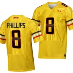 Maryland Terrapins Jordan Phillips Jersey #8 College Football Gold 2023 Script Uniform