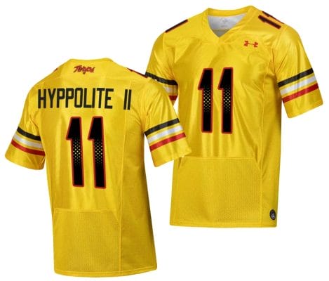 Maryland Terrapins Ruben Hyppolite II Jersey #11 College Football Gold 2023 Script Uniform