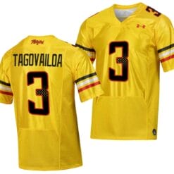 Maryland Terrapins Taulia Tagovailoa Jersey #3 College Football Gold 2023 Script Uniform