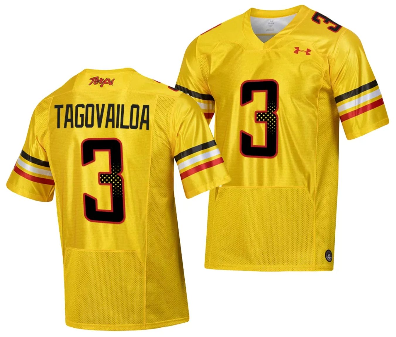 Maryland Terrapins Taulia Tagovailoa Jersey #3 College Football Gold 2023 Script Uniform