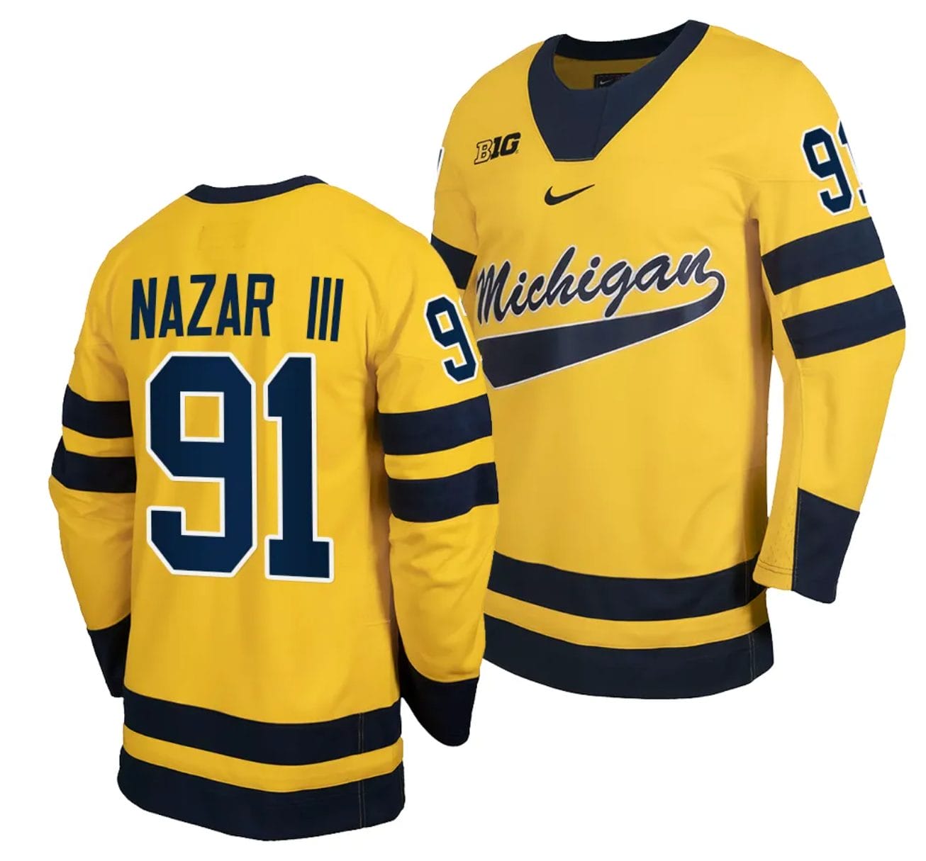Michigan Wolverines Frank Nazar III Jersey #91 Classic Hockey Maize Replica 2023-24