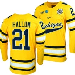 Michigan Wolverines Jackson Hallum Jersey #21 NCAA Hockey Tournament Maize 2023