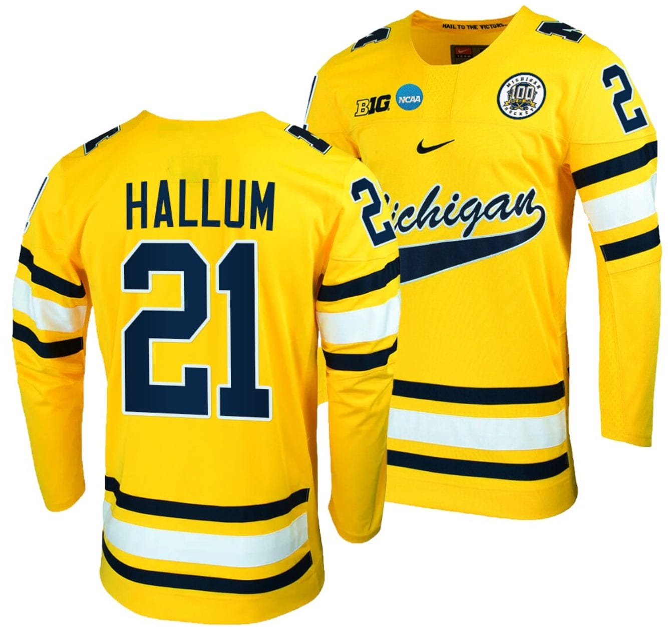 Michigan Wolverines Jackson Hallum Jersey #21 NCAA Hockey Tournament Maize 2023