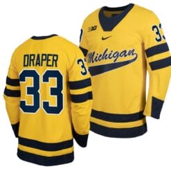 Michigan Wolverines Kienan Draper Jersey #33 Classic Hockey Maize Replica 2023-24