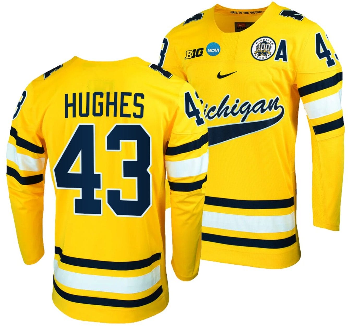 Michigan Wolverines Luke Hughes Jersey #43 NCAA Hockey Tournament Maize 2023