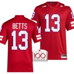 Nebraska Cornhuskers Zavier Betts Jersey 100th Anniversary Red 2023 Alternate Football #13