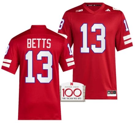 Nebraska Cornhuskers Zavier Betts Jersey 100th Anniversary Red 2023 Alternate Football #13