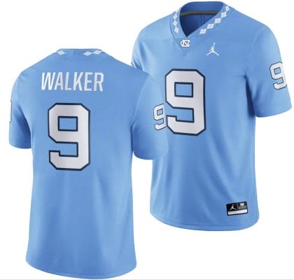 North Carolina Tar Heels #9 Tez Walker Jersey Football Blue Player All Stitched