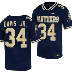 Pitt Panthers Derrick Davis Jr Jersey #34 Navy College Football Replica Uniform