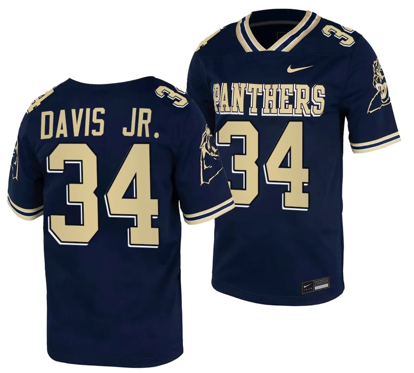Pitt Panthers Derrick Davis Jr Jersey #34 Navy College Football Replica Uniform